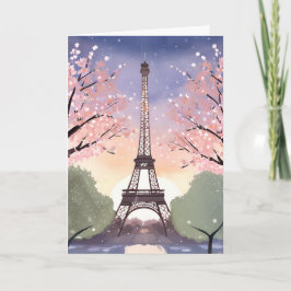 Tarjeta Torre Eiffel en Flor | París Francia Acuarela