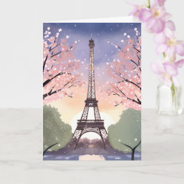 Tarjeta Torre Eiffel en Flor | París Francia Acuarela