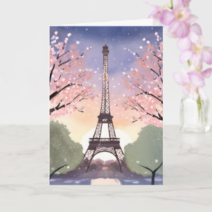 Tarjeta Torre Eiffel en Flor París Francia Acuarela