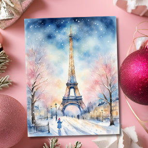 Tarjeta Torre Eiffel en Navidad en Acuarela