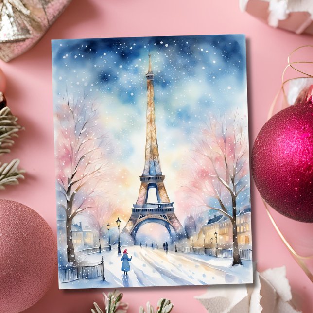 Tarjeta Torre Eiffel en Navidad en Acuarela (Subido por el creador)