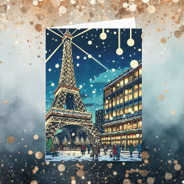 Tarjeta Torre Eiffel en París, Francia en tiempo de Navida