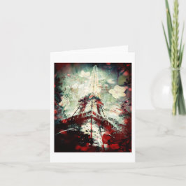 Tarjeta Torre Eiffel, floral soñador, espacio en blanco