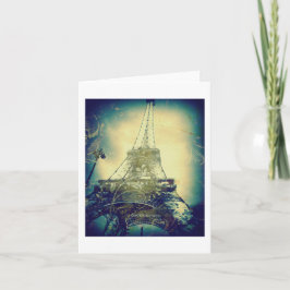Tarjeta Torre Eiffel, impresión del arte, azul y verde,
