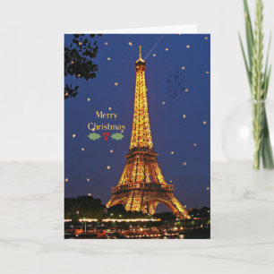 Tarjeta Torre Eiffel Navidad, fotografía festiva de vacaci