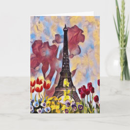 Tarjeta Torre Eiffel, Paris Iris, Tulips Flores Primarias