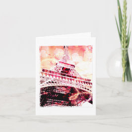 Tarjeta Torre Eiffel, rosa y albaricoque, en blanco