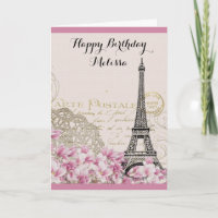 Torre Eiffel Vintage con flores rosadas Cumpleaños