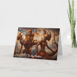 Tarjeta Torre Steampunk con esculturas de mujeres Cumpleañ