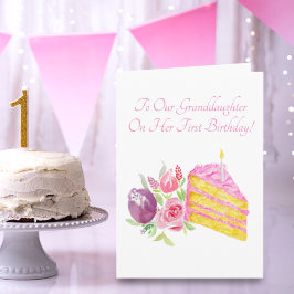 Tarjeta Torta de Acuarela para el Primer Cumpleaños de la