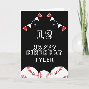 Tarjeta Torta de béisbol y banderas Deportes Cumpleaños in