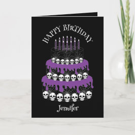 Tarjeta Torta de cráneos Grunge Gótico Feliz Cumpleaños