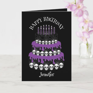Tarjeta Torta de cráneos Grunge Gótico Feliz Cumpleaños
