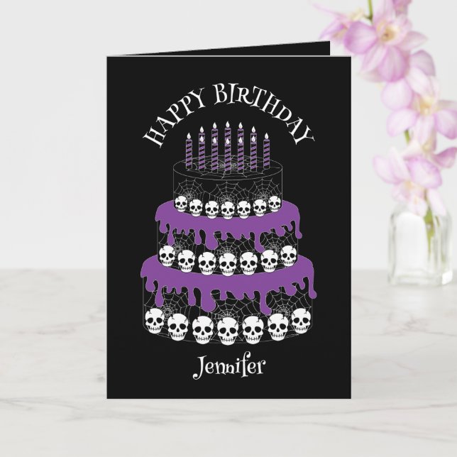 Tarjeta Torta de cráneos Grunge Gótico Feliz Cumpleaños (Orquídea)