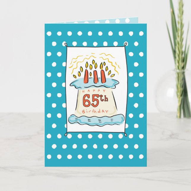 Tarjeta Torta de cumpleaños 65 sobre azul Verde azulada co (Anverso)
