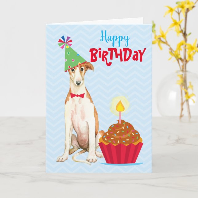 Tarjeta Torta de cumpleaños Borzoi (flor amarilla)