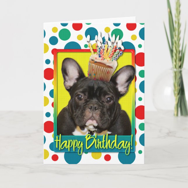 Tarjeta Torta de cumpleaños - Bulldog francés - Verde azul (Anverso)