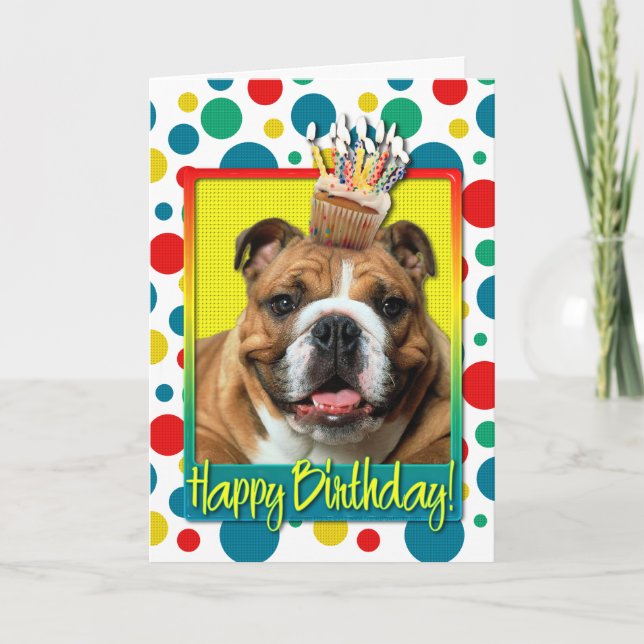 Tarjeta Torta de cumpleaños - Bulldog - oscuro (Anverso)