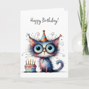 Tarjeta Torta De Cumpleaños Con Sombrero De Fiesta De Gato