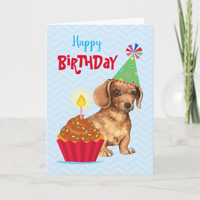 Tarjeta Torta de cumpleaños Dachshund (Anverso)