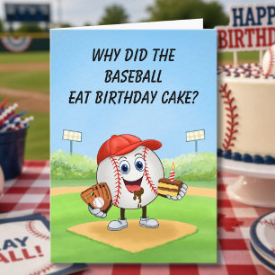 Tarjeta Torta de Cumpleaños de Béisbol Humor Rebanada Gran
