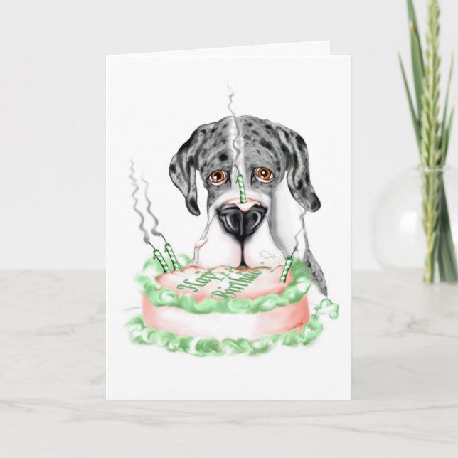 Tarjeta Torta de cumpleaños de great dane Merle UC (Anverso)
