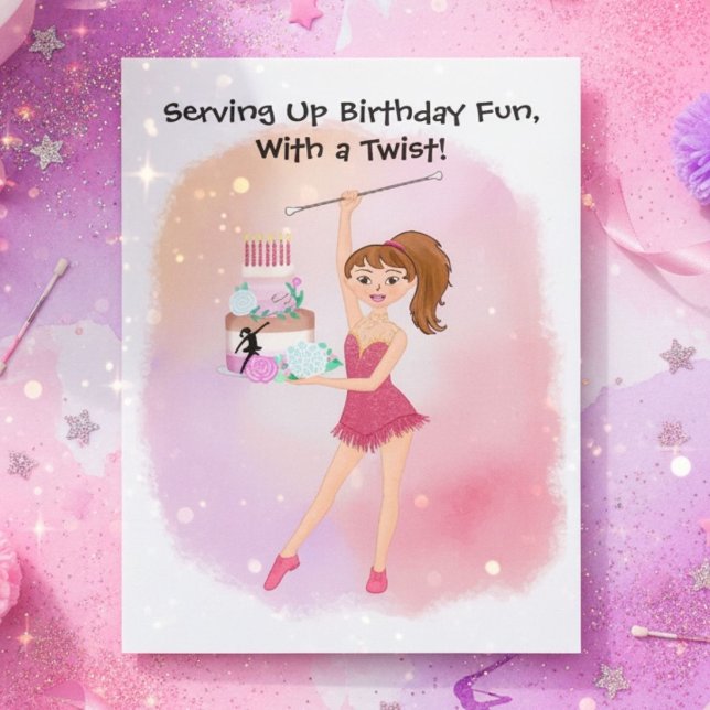 Tarjeta Torta de Cumpleaños de Niña Girando Baton Celebrac (Subido por el creador)