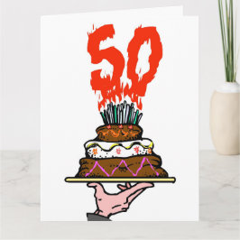 Tarjeta Torta de cumpleaños en llamas con 50 velas