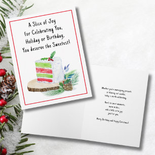 Tarjeta Torta de cumpleaños feliz Navidad en acuarela