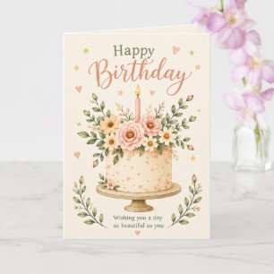 Tarjeta Torta De Cumpleaños Floral Acuarela Boho