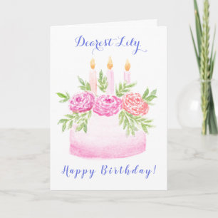Tarjeta Torta de cumpleaños floral de acuarela pintada a m