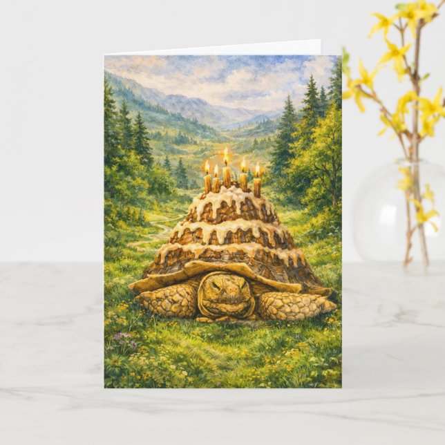 Tarjeta Torta De Cumpleaños Forestal Tortuga Sulcata Acuar (flor amarilla)
