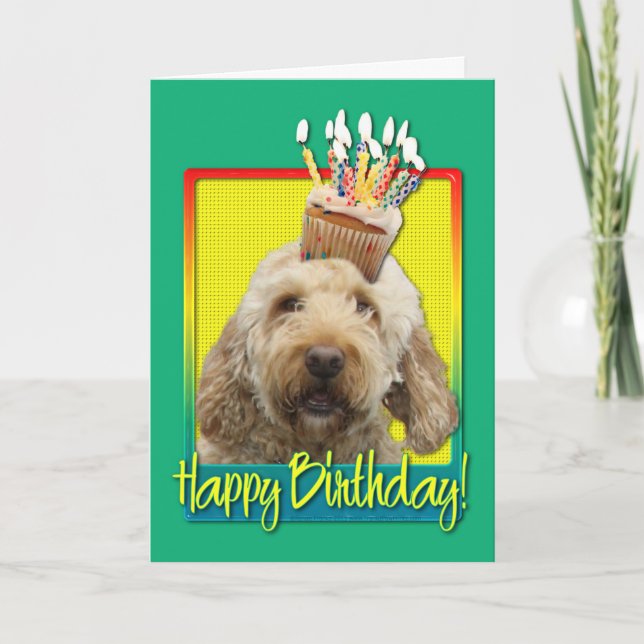 Tarjeta Torta de cumpleaños - GoldenDoodle (Anverso)