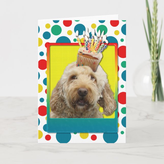 Tarjeta Torta de cumpleaños - GoldenDoodle (Anverso)