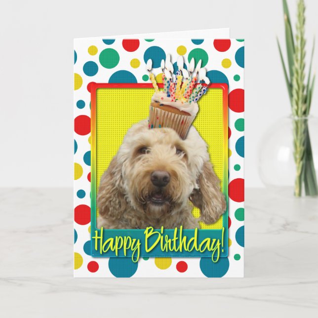 Tarjeta Torta de cumpleaños - GoldenDoodle (Anverso)