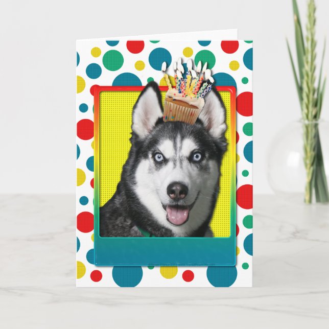 Tarjeta Torta de cumpleaños - Husky siberiano (Anverso)