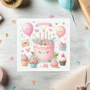 Tarjeta Torta de cumpleaños kawaii linda para niña de 4 añ