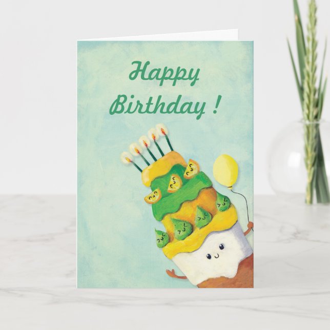 Tarjeta Torta de cumpleaños linda de Kawaii (Anverso)