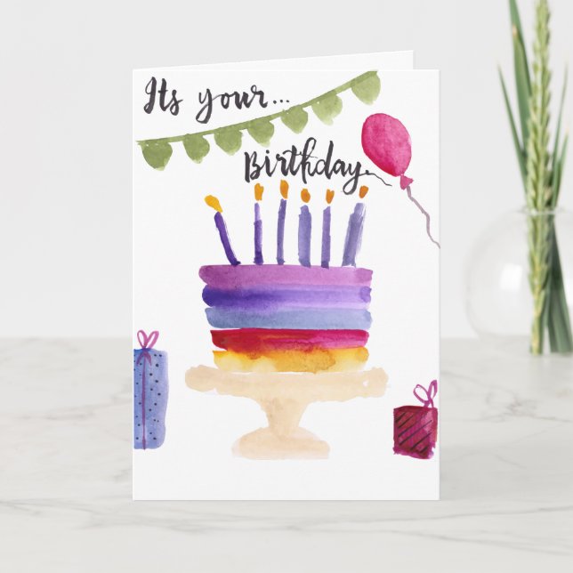 Tarjeta Torta de cumpleaños moderna acuarela cumpleaños (Anverso)