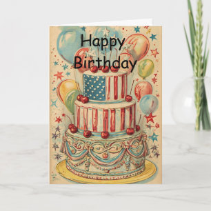 Tarjeta Torta de cumpleaños patriótica vintage