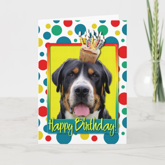 Tarjeta Torta de cumpleaños - Perro de montaña suizo mayor (Anverso)