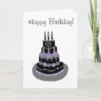 Tarjeta Torta de cumpleaños púrpura gótica del feliz
