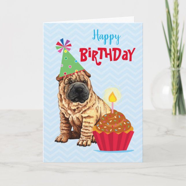 Tarjeta Torta de cumpleaños Shar-Pei china (Anverso)