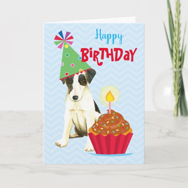 Tarjeta Torta de Cumpleaños Zorro Suave Terrier (Anverso)