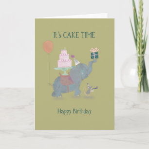 Tarjeta Torta De Elefante Caprichoso Lindo Regalo De Cumpl