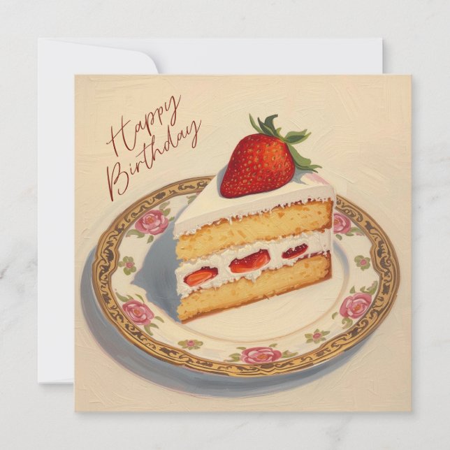 Tarjeta Torta De Fresa De Cumpleaños (Anverso)