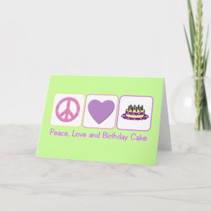 Tarjeta Torta de la paz, del amor y de cumpleaños