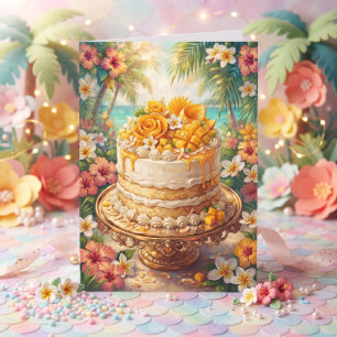 Tarjeta Torta de Mango y Coco Caprichosa Feliz Cumpleaño