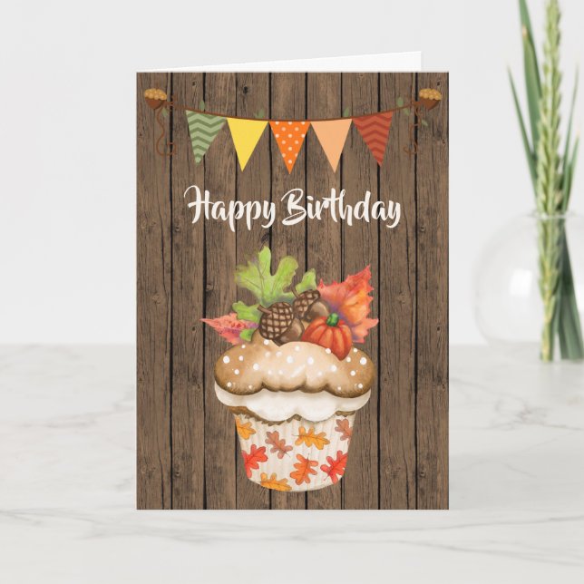 Tarjeta Torta de otoño y cumpleaños de otoño (Anverso)