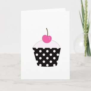 Tarjeta Torta de polka blanca y negra con cerezo rosa